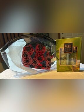 Pure Collection Body Set & Clear Cosmetic Case with Red Rose Pouch